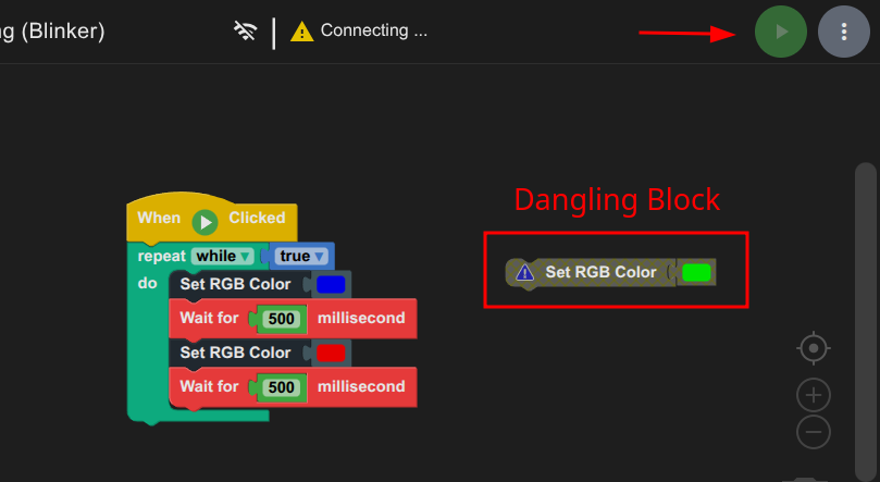 Dangling Block in the blockly workspace