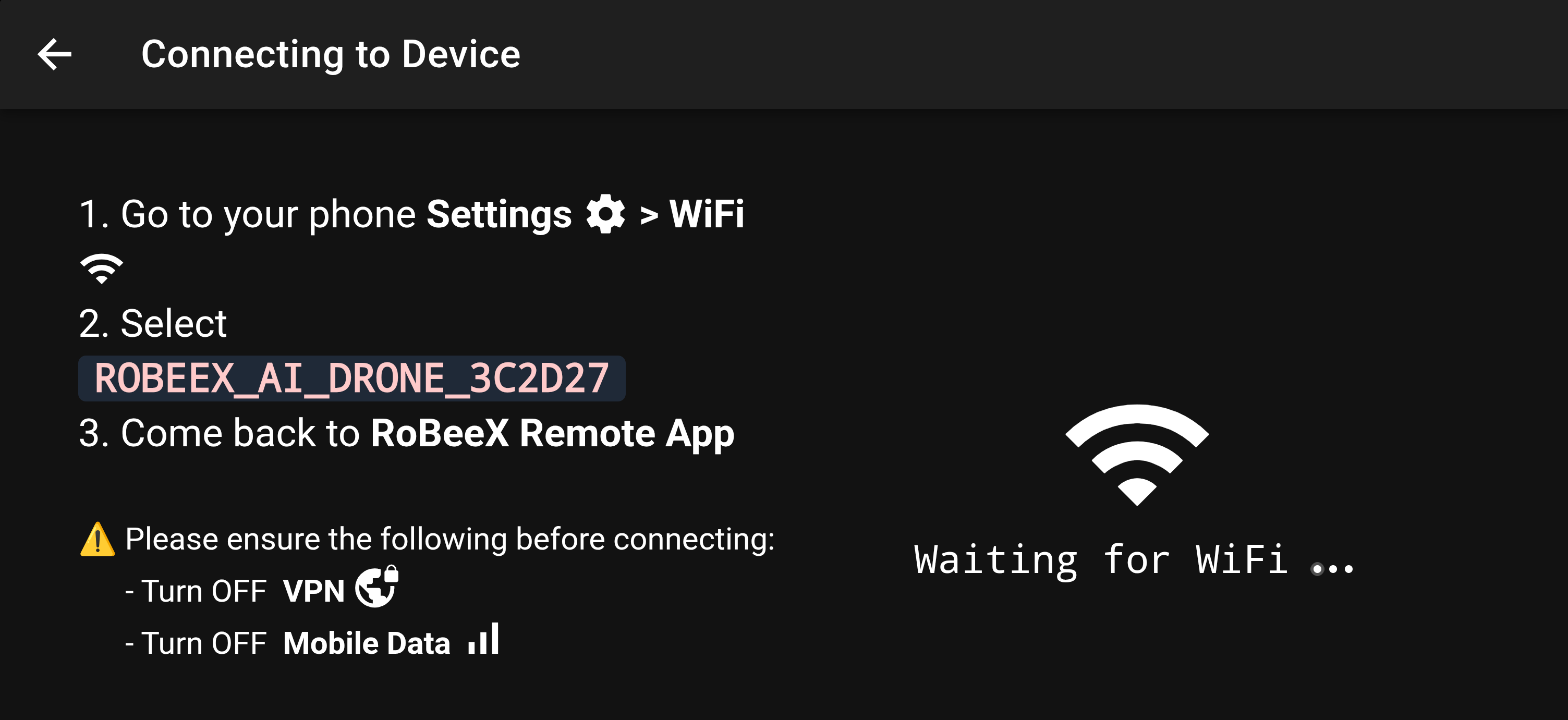 Wi-Fi Connection Instructions Screen